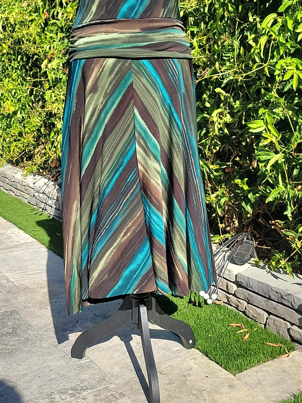 Y2K Striped Wrap Top Drop Waist Midi Dress - Teal & Brown L - Picture 6 of 13